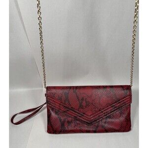 Kelly & Katie Red Snakeskin Faux Leather Crossbody Clutch Gold Tone Chain